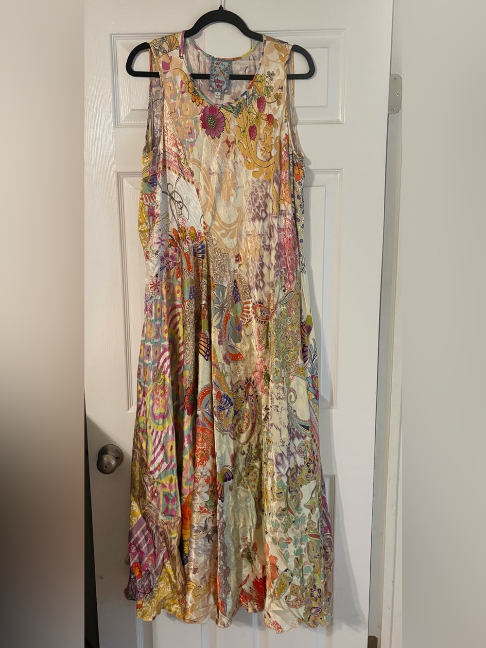 Johnny Was Cream Multicolor Boho Patchwork Maxi Dress